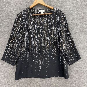 5/$45 Coldwater Creek Blouse Women S Small Black Striped Long Sleeve Round Neck